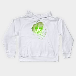 Green Girl with Whispy Hair Kids Hoodie